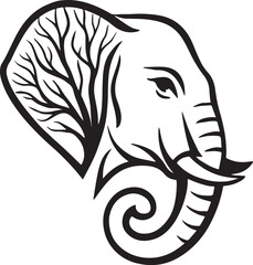 Elegant black and white elephant head silhouette with a woman's profile fashion illustration and vector art design.