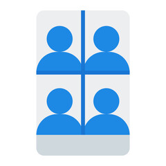 Group video chat icon. Team communication and remote conference concept. Virtual meeting and collaboration illustration. Flat Icon