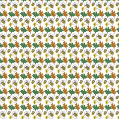 Rustic Autumn Leaves and Acorns Seamless Pattern