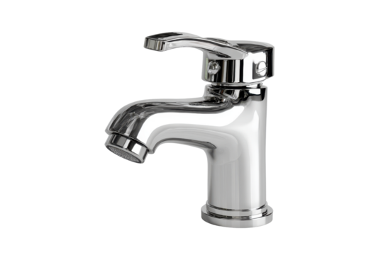 Chrome faucet with single lever handle on black background metal silver, Isolated On Transparent Background, Png Cut Out