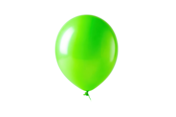 Single bright green balloon floating against a solid black background lime neon, Isolated On Transparent Background, Png Cut Out