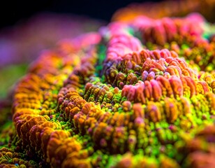 Vibrant coral surface underwater, detailed macro with contrast lighting, marine life