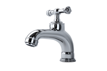Chrome metal water faucet with cross handle on black background image, Isolated On Transparent Background, Png Cut Out