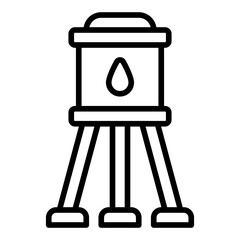 Water tower icon. Storage tank and irrigation supply concept. Agriculture and farm water distribution illustration. Line Icon