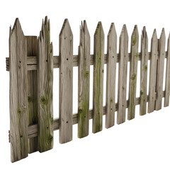 Fototapeta premium 3d rustic wooden picket fence section isolated on transparent background