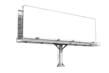 Large white billboard structure with blank screen and lights on black advertisement, Isolated On Transparent Background, Png Cut Out