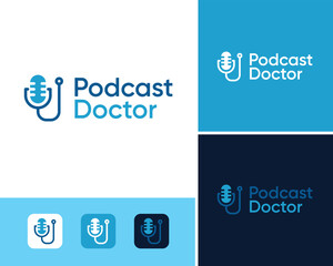 Doctor Stethoscope Medical Podcast Microphone Talk Show Creative Vector Logo Design Illustration