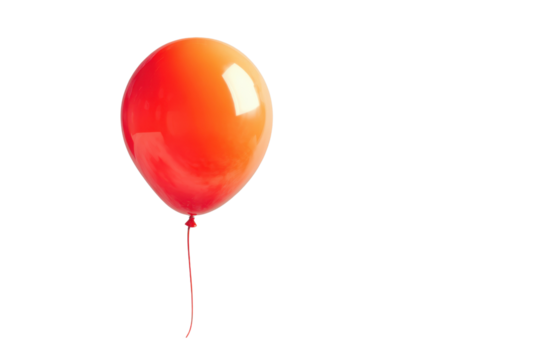 Single bright orange balloon with string floating against black background image, Isolated On Transparent Background, Png Cut Out