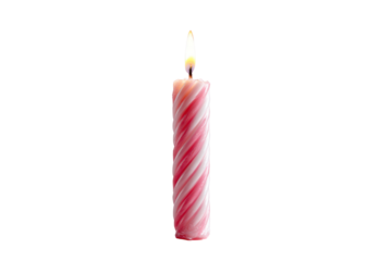 Single lit pink and white striped birthday candle on black background flame fire, Isolated On Transparent Background, Png Cut Out