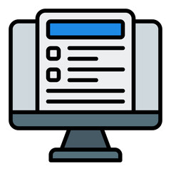 Online tax filing icon. Digital report submission and e-filing concept. Income statement and document management illustration. Filled Line Icon