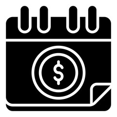 Tax calendar icon. Schedule deadline for payroll and income reporting. Accounting and reminder concept. Glyph Icon