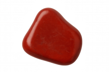 The polished red jasper mineral stone displays its beautiful natural patterns and earthy color against a clear background