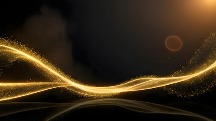 Cinematic Golden Particle Wave — Futuristic 16:9 Black Background