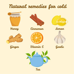 Natural remedies for cold infographics lemon ginger garlic cinnamon honey tea vitamin c