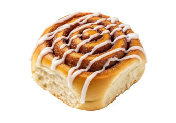 Swirled pastry with white icing drizzle cinnamon sugar isolated on a transparent background