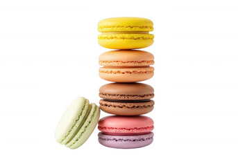Colorful stacked french cookies macarons isolated on a transparent background