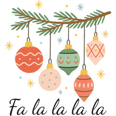 Fa La La La La - Hand Drawn Christmas graphic, Cozy Holiday Clipart, Cute Winter Santa Tree Mug Ornament, Religious Shirts Design sublimation
