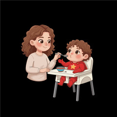 Mom feeding a toddler in a super hero costume