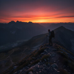 Fototapeta premium Hiker on Mountain Peak
