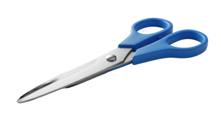 Bluehandled scissors gleam against blended backdrop