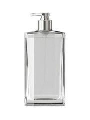 Fototapeta premium Rectangular Clear Glass Bottle with Silver Pump Dispenser and Clear Liquid transparent container
