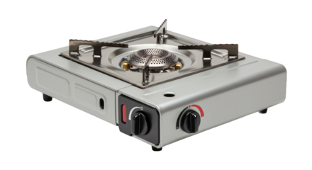 Portable gas stove resting on surface
