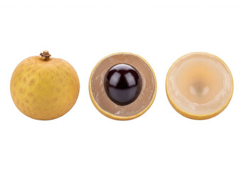 Whole and cut longan fruit tropical yellow isolated on a transparent background