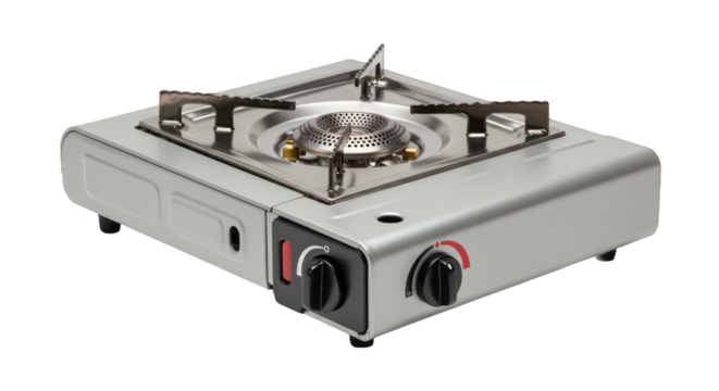 Portable gas stove resting on surface