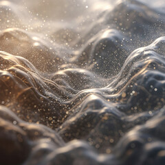 Liquid Mist Flow – Abstract Fog of Metallic Light, Abstract composition of metallic waves and fog with shimmering particles.
