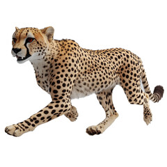 Adult cheetah in profile isolated on transparent white background, wildlife and predator, feline squad
