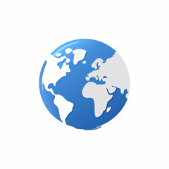 Naklejka premium Global illustration isolated blue globe icon with white continents on white