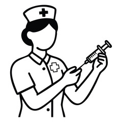 Vector art of nurse preparing injection, vector line illustration