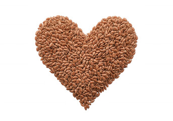 Heart shape formed by flax seeds brown isolated on a transparent background