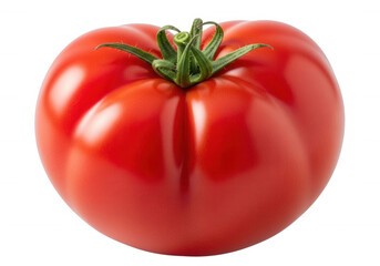 Ripe red tomato with green stem fruit vegetable isolated on a transparent background