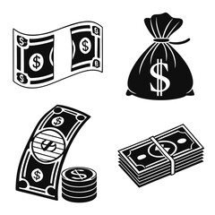 Vector art of money bag, stack of coins and dollar bill, vector illustration