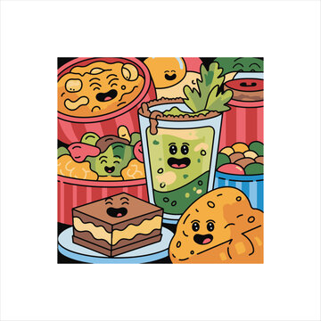 Traditional Canadian Food Vector Illustration,Canadian Cuisine Icon Set with Popular Dishes,Colorful Canadian Food Cartoon Vector,Famous Canada Dishes Poutine and Nanaimo Bars.