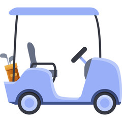 Light Purple Golf Cart with Clubs in Bag on White Background Detailed Illustration