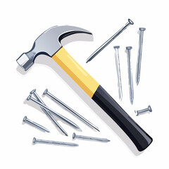 Hammer and nails illustration carpentry construction tools isolated design