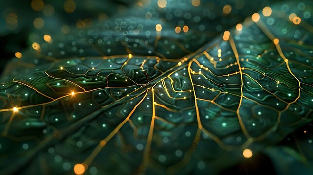 A conceptual artwork that combines organic leaf veins and digital patterns into a harmonious composition.