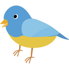 Cute Blue Bird With Yellow Belly Standing On Transparent Background Simple Flat Design Digital Art
