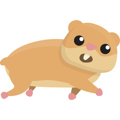 Cute Cartoon Hamster with Round Eyes and Pink Feet on a Transparent Background