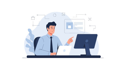 Fototapeta premium Digital Marketing Professional Engaged With Online Data Analysis And Secure Transactions