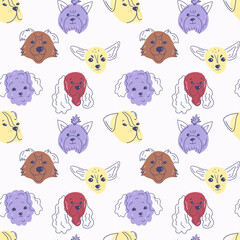 Seamless pattern with cute dog faces. Ideal for children, textiles