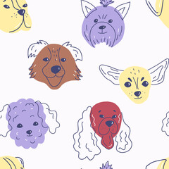Seamless pattern with cute dog faces. Ideal for children, textiles