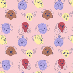 Seamless pattern with cute dog faces. Ideal for children, textiles