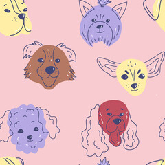 Seamless pattern with cute dog faces. Ideal for children, textiles