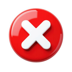 Glossy red circle with white cross icon symbolizing error or rejection isolated on transparent background