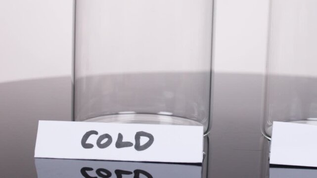 Placing Cold Label Beside Empty Glass Beaker in Laboratory