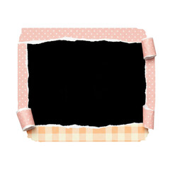 Torn pink paper frame with adhesive tape isolated on transparent background