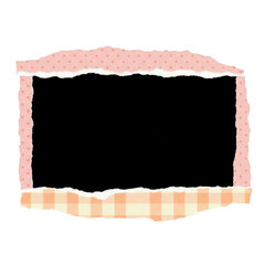 Torn paper frame with pink and yellow stripes for creative projects and decor isolated on transparent background
